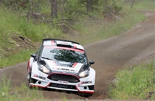 Rally car going fast in Neste Rally 2017